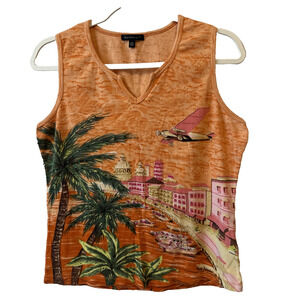 Y2k By Design L Art to Wear Beaded Tank Fitted Orange Tank Top Travel Beach Boho